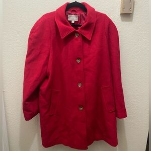 Women's Red Button-Front Wool Coat